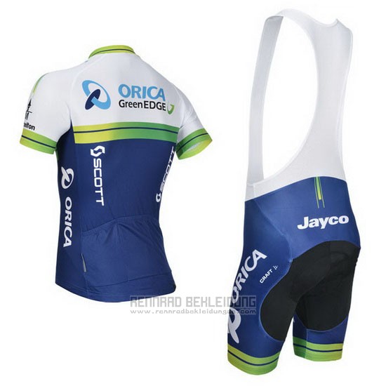 2014 Fahrradbekleidung Orica GreenEDGE Wei und Blau Trikot Kurzarm und Tragerhose